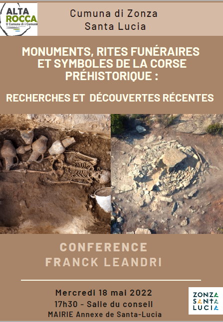 Affiche "Monuments, rites funéraires et Symboles de la Corse préhistorique : recherches et découvertes récentes" par Franck LEANDRI